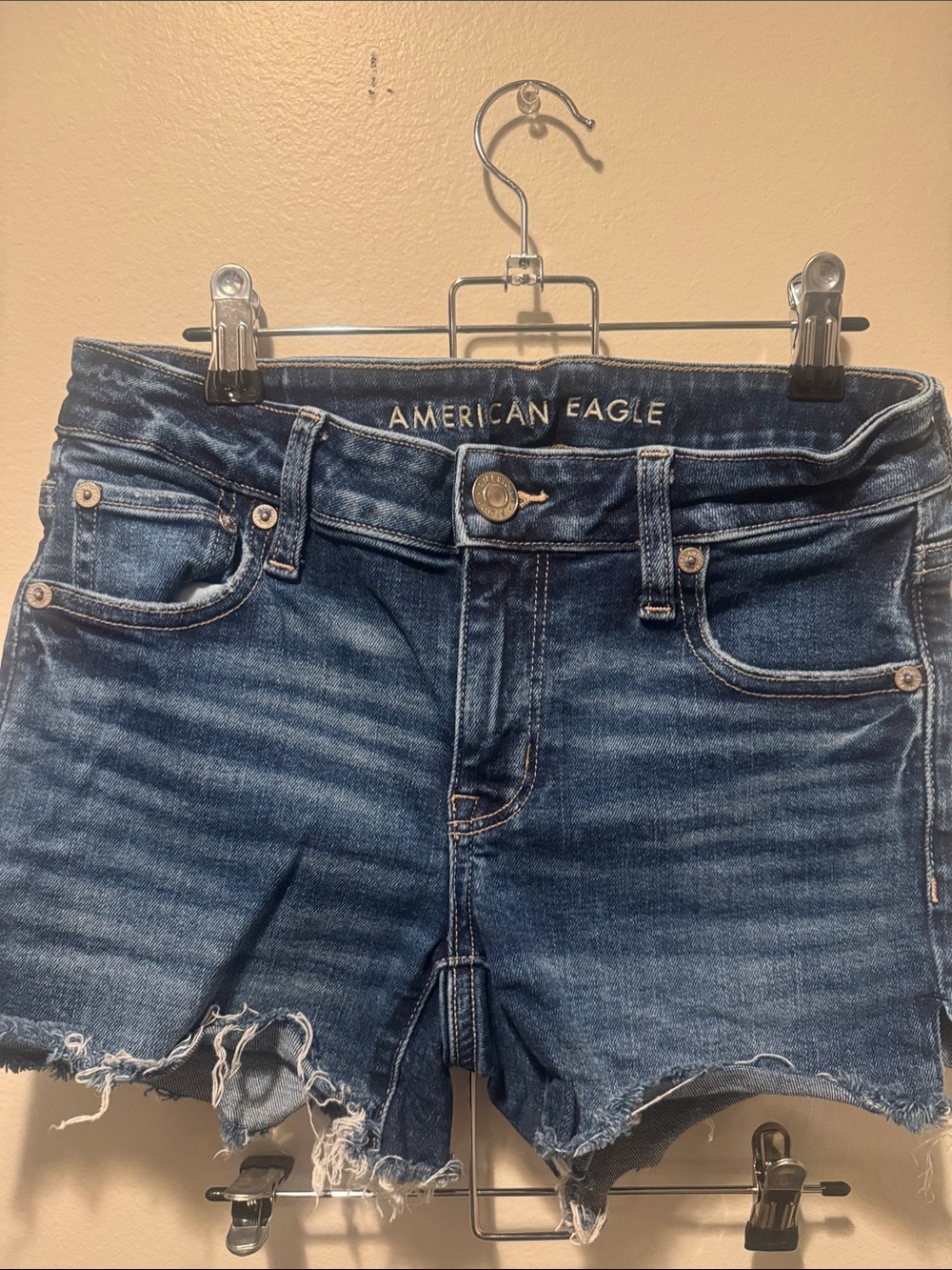 American Eagle Outfitters Dark Blue Distressed Denim Shorts